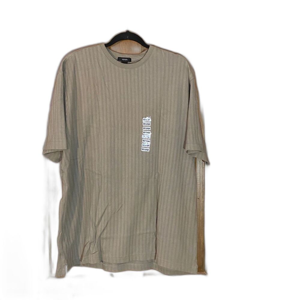 Alfani Men's XXL Ribbed Knit T-Shirt Tan Crew Neck Short Sleeve Cotton NWT